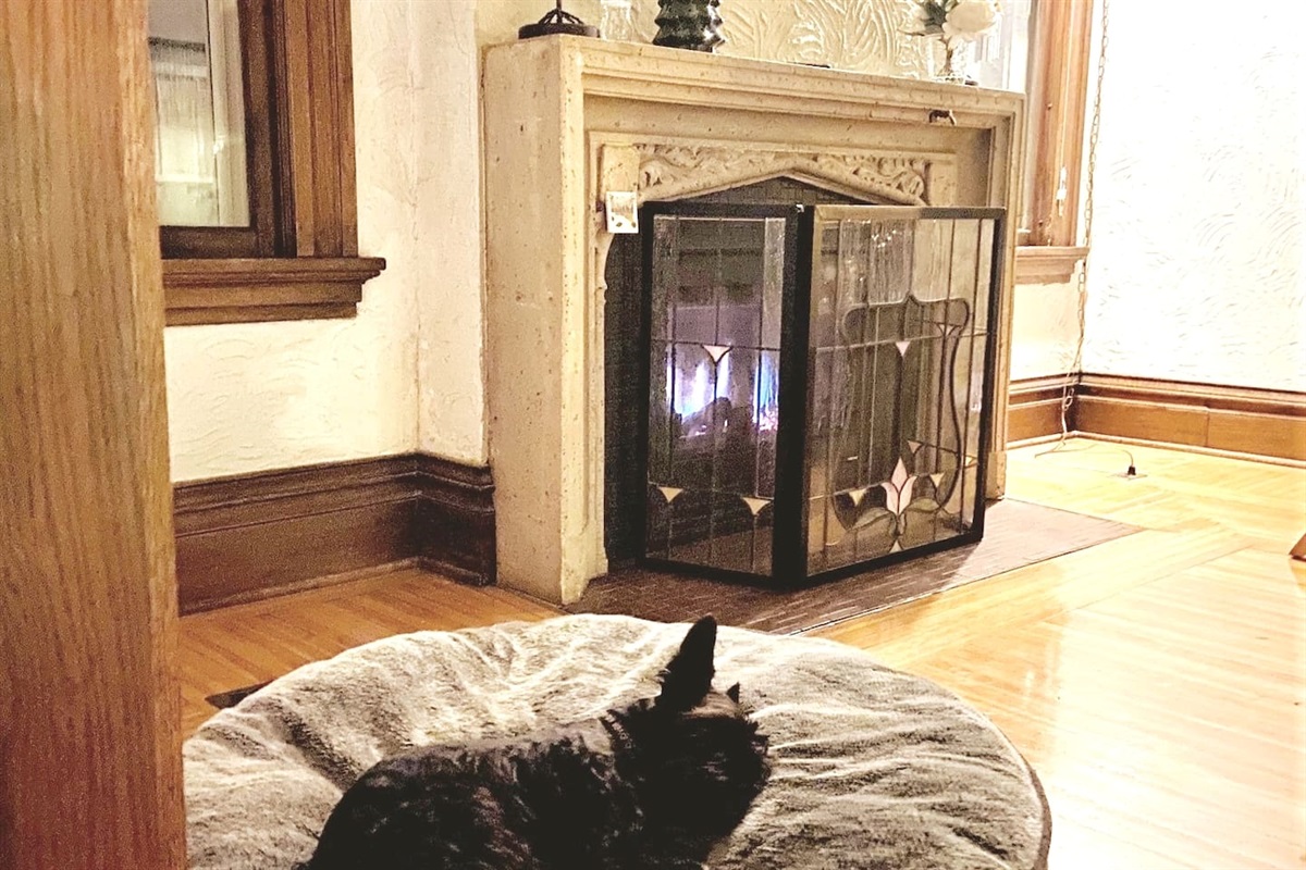 Hanging by the fire - Use a remote to turn on/off the fire.