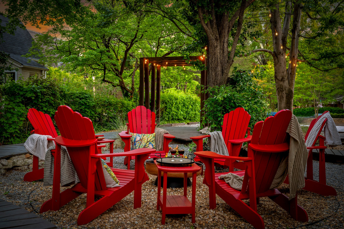 The fire pit area is one of our guests' favorite places to gather in the evening.