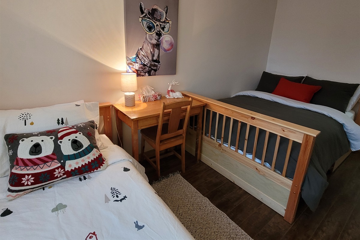 Bedroom two set up with decorations for the seaspm