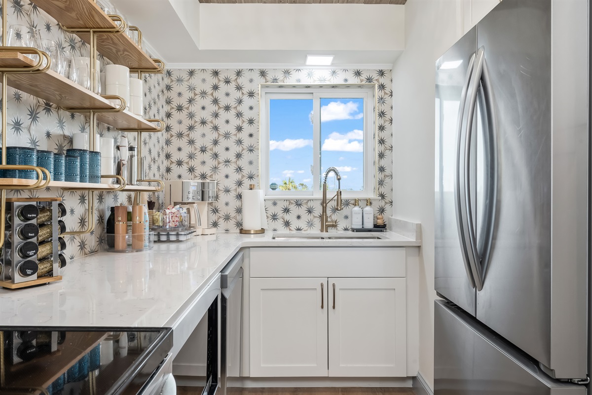 Kitchen sink with bright natural light.