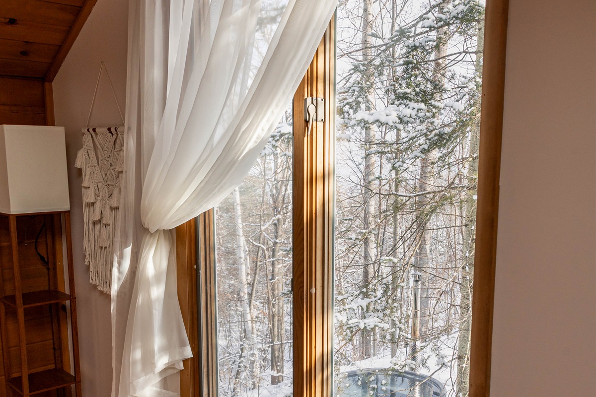 View of the hot tub from the upstairs bedroom