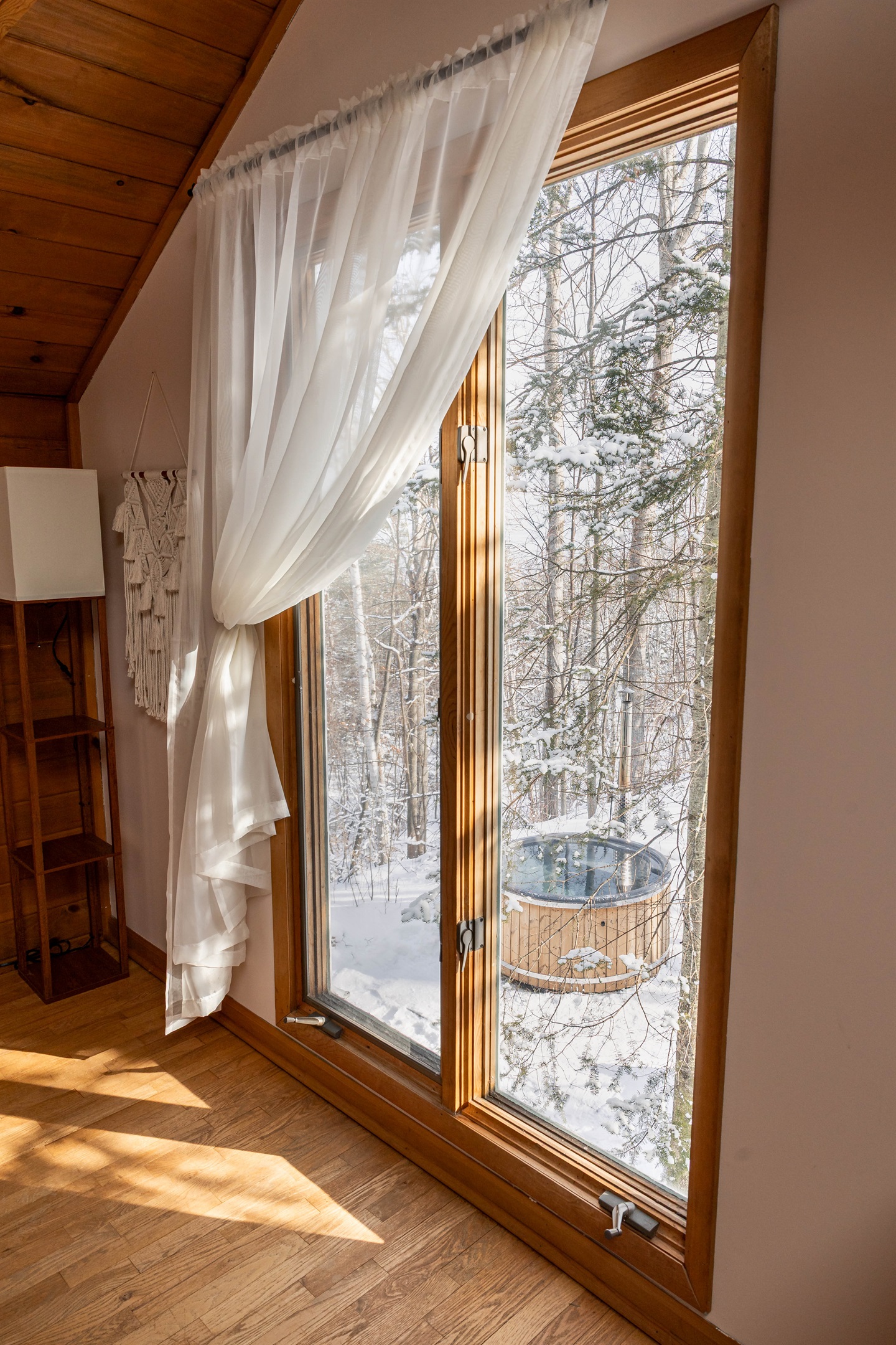 View of the hot tub from the upstairs bedroom