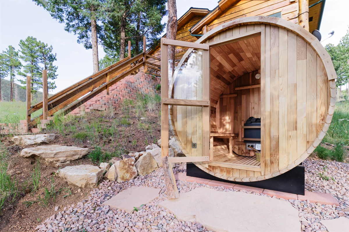 A warm cedar sauna waiting after a day of mountain adventures