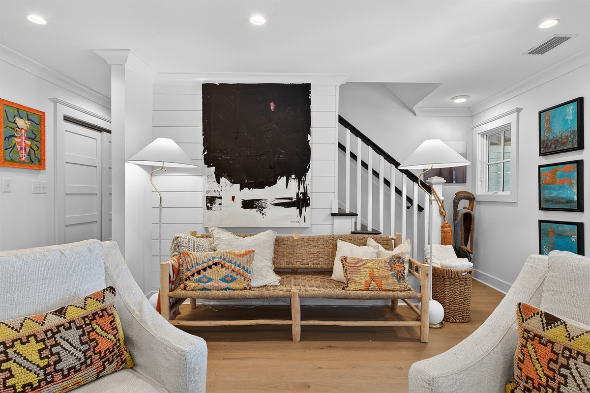 Thoughtful entry with a place to sit, drop, and settle in