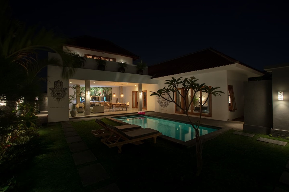 Another view of the villa at night