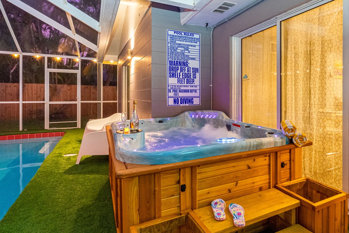 Everything is prepped for your perfect soak—fluffy towels, clean water, and bubbling jets just waiting to welcome you.