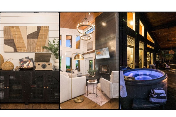 Spin a record, sip wine by the fire, and unwind in your private hot tub — your cabin escape starts here.