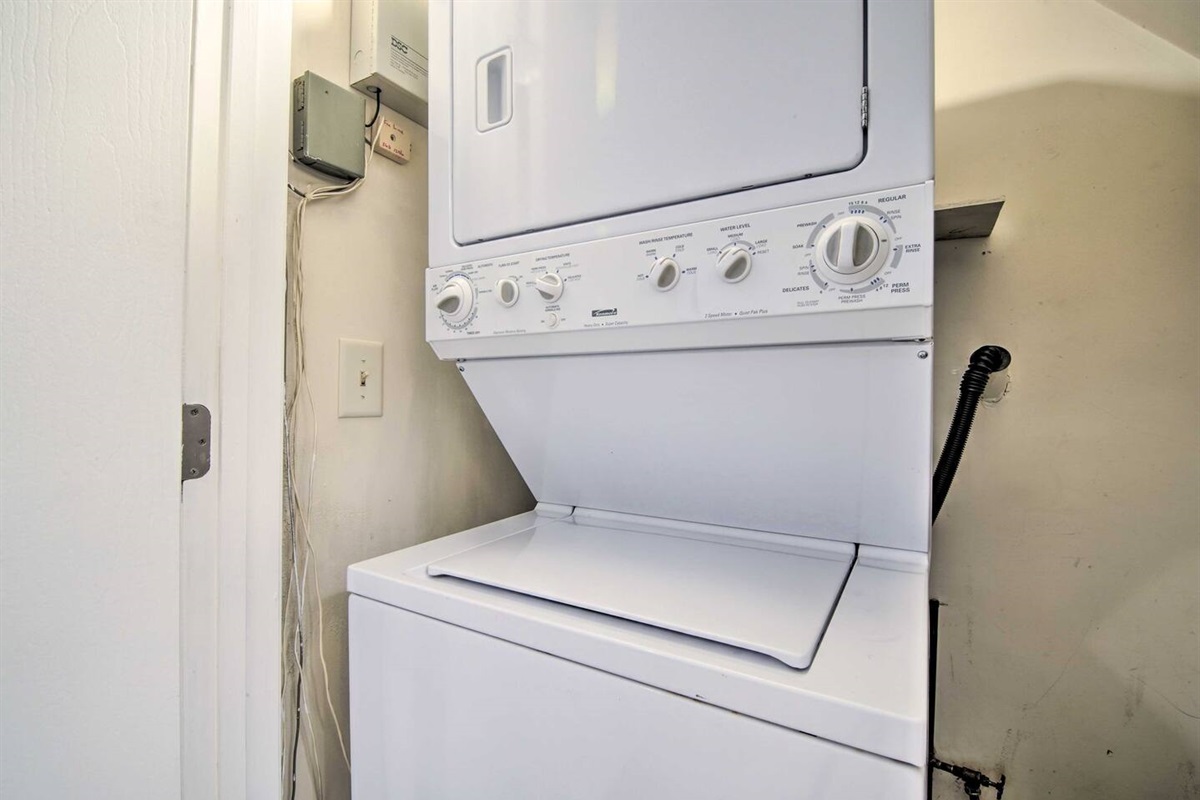 2Bd Unit:  The stackable washer and dryer is conveniently located on the first floor for doing laundry during your visit or before you return home. 