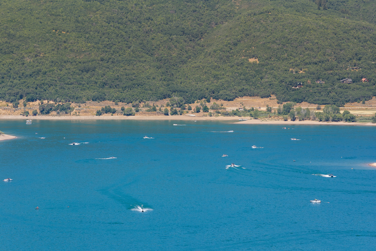 Scenic aerial view showcasing Lakeside Village's incredible location near Pineview Reservoir.