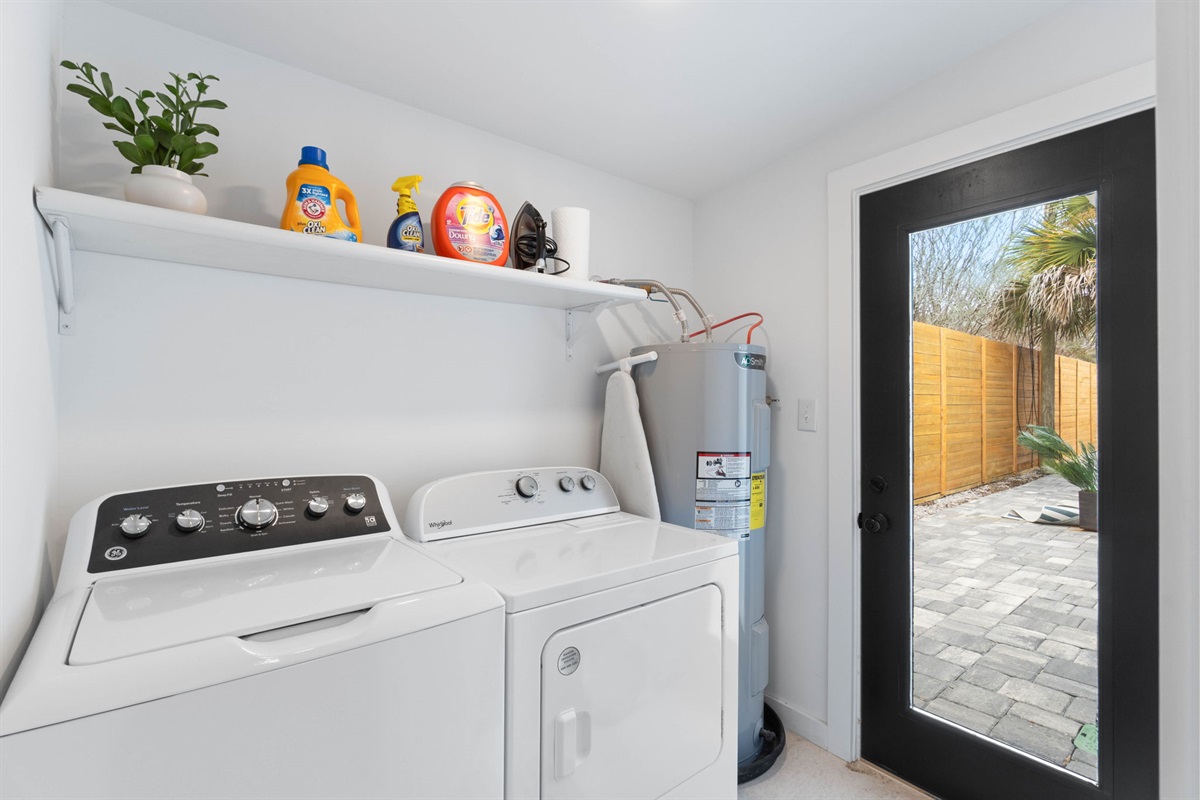 Full Size Washer and Dryer with plenty of laundry supplies!