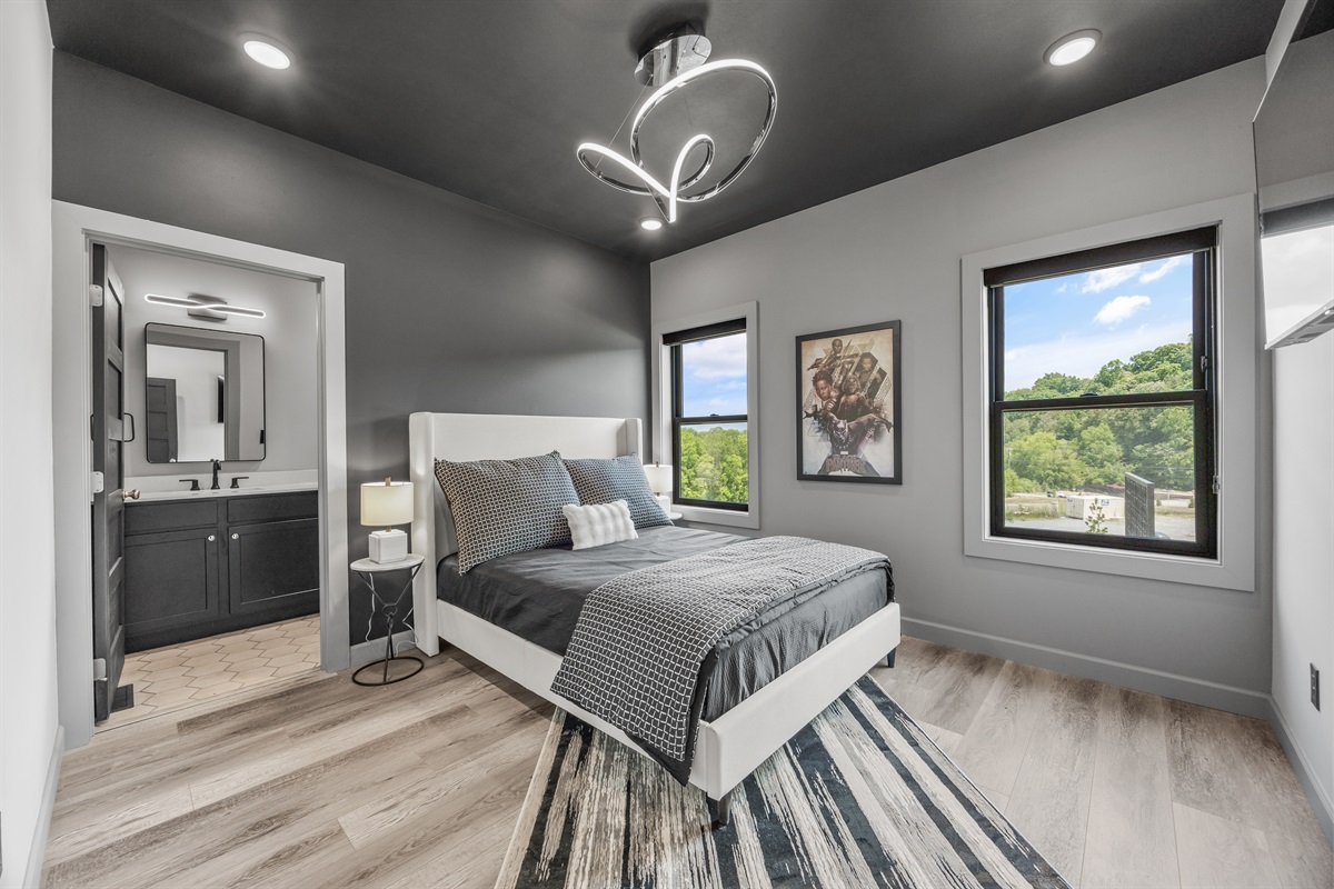 Bedroom #1: 1 Queen Bed. On the first floor. Step free. Perfect for guests who want to avoid stairs!
