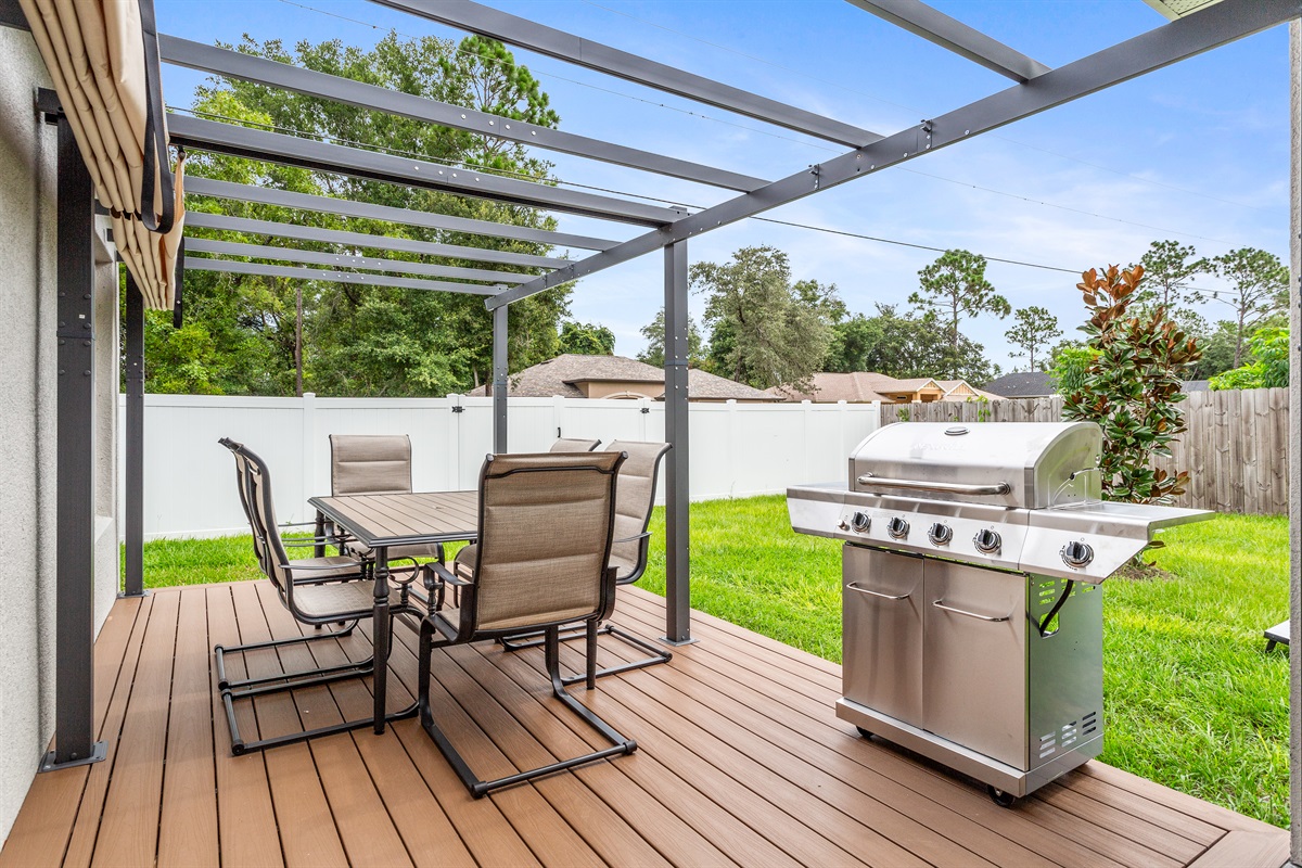 Patio, Table with seating for 6 and Gas Grill