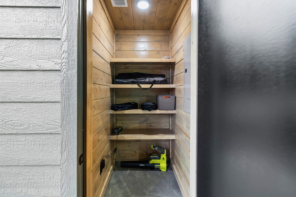 Keep your equipment organized in this handy storage closet right by the court.