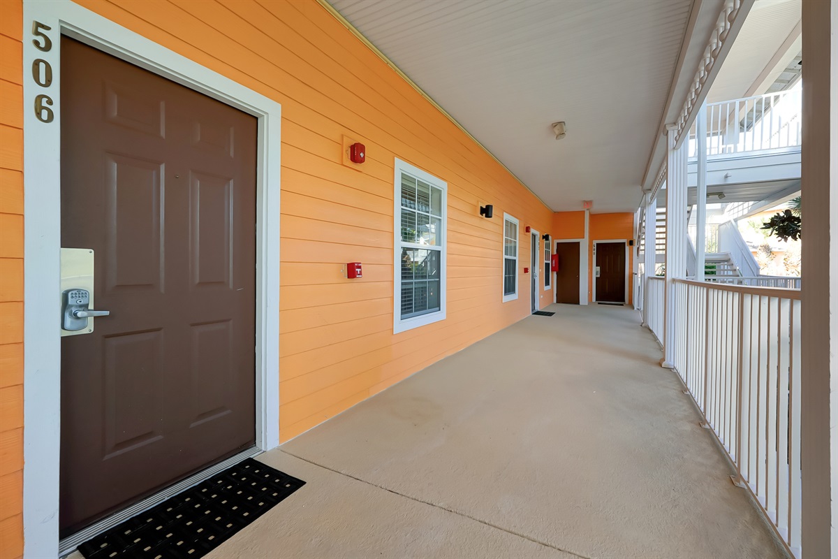 This building has wide covered but open corridors