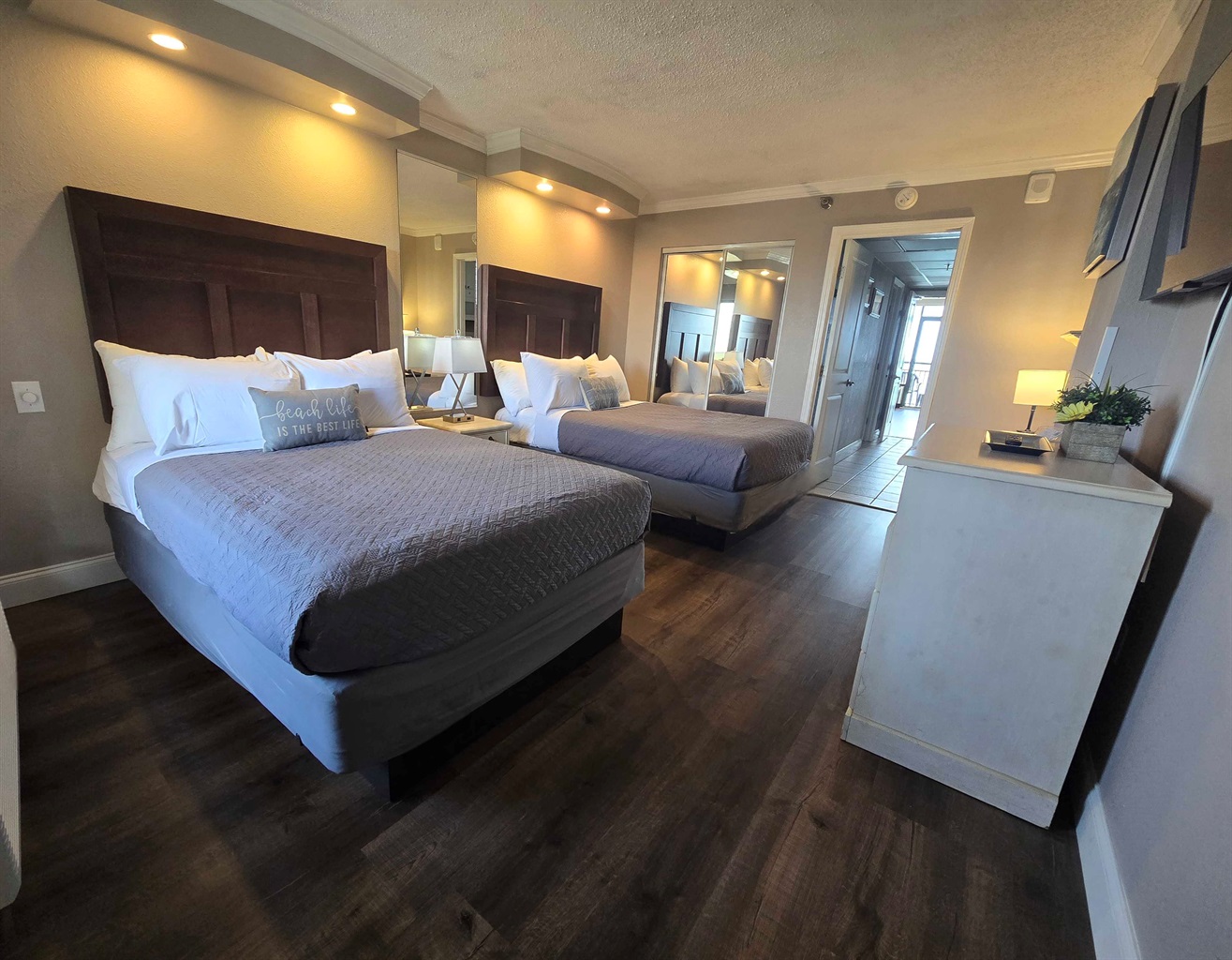 Comfortable bed and inviting bedroom space.