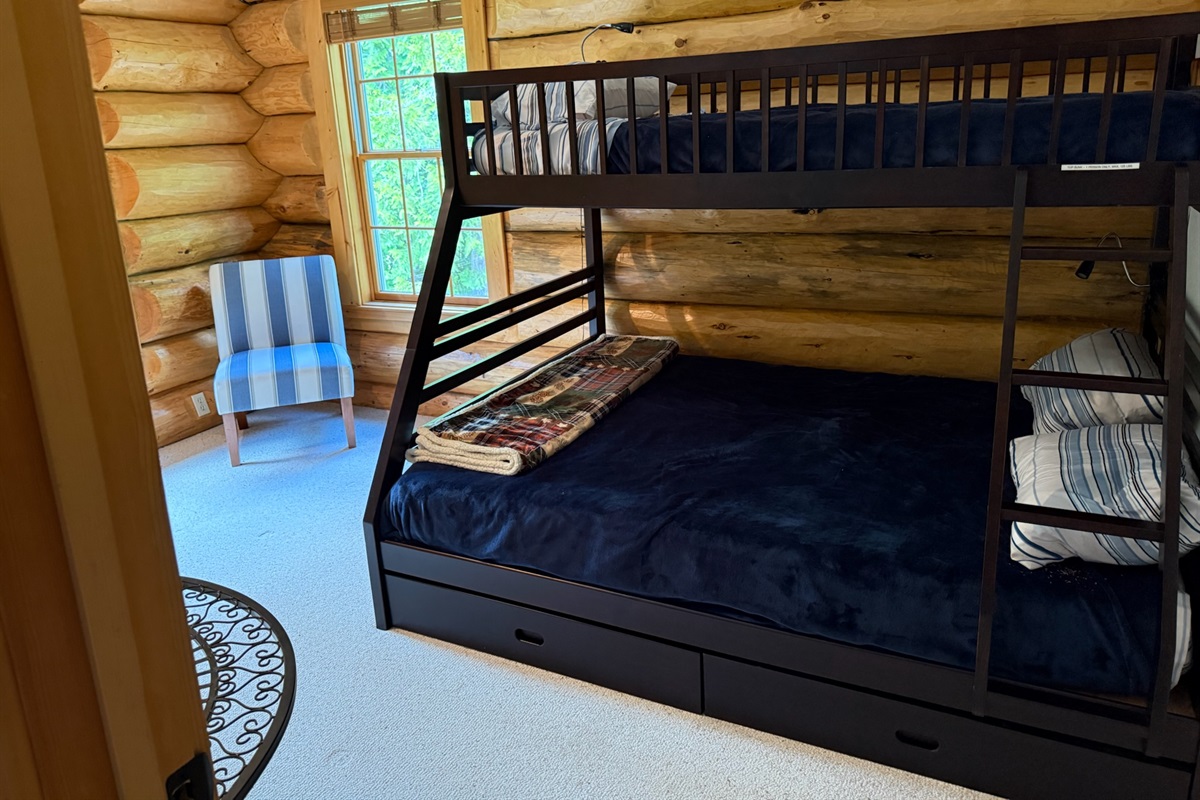 Twin over double bunk bed upstairs