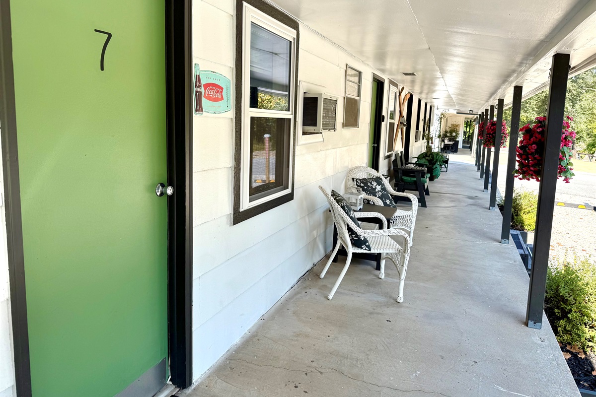 Large patio area with plenty of seating.