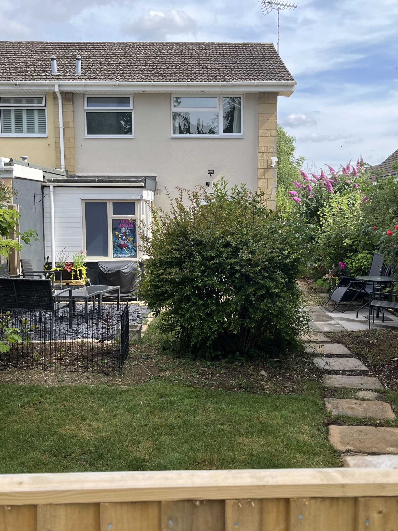 View of the garden and seating