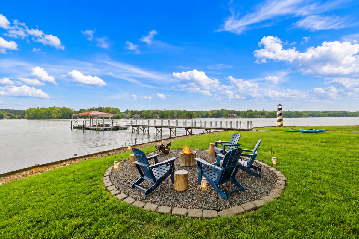 Smokeless firepit overlooking the water.