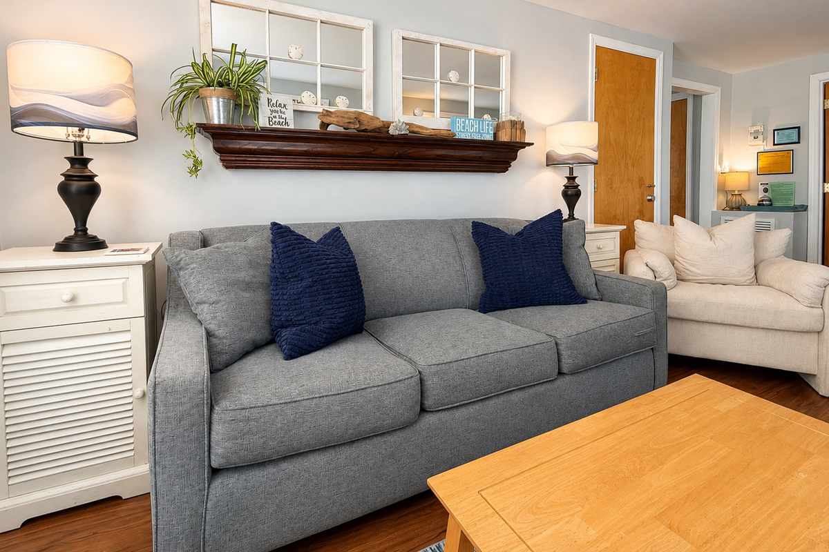 Queen sofa bed accommodates two guests