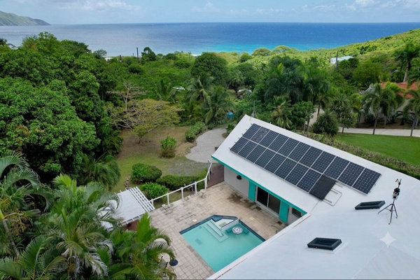 The L shape of the house around the pool makes entertaining a breeze! Solar, so you never lose power! 