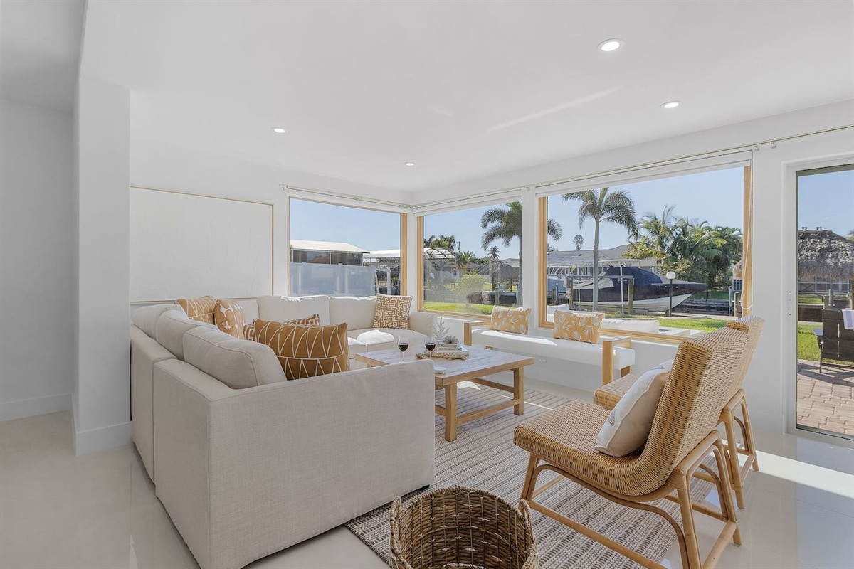 Living room area with large windows