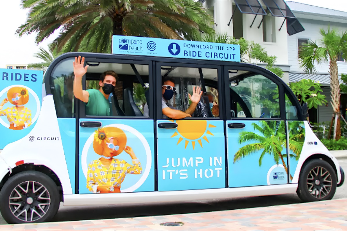 Circuit, an electric eco-friendly ride service launched in March 2024 goes from 6th Ave S to 7th Ave N, downtown Lake Worth and all the way to Lake Worth Beach. Trips are just $1 and a $1 for