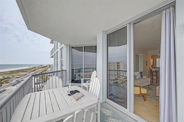 Balcony facing west, access to living area and both bedrooms