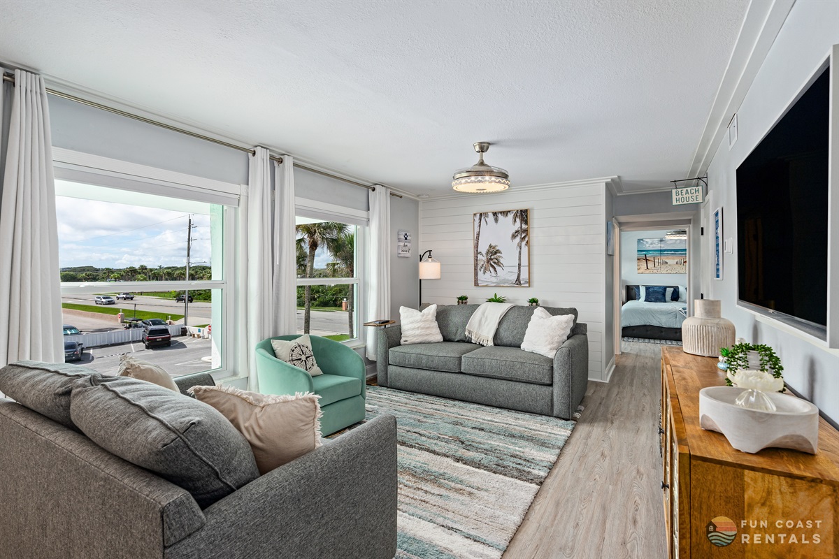 Spacious Living Room with Smart TV