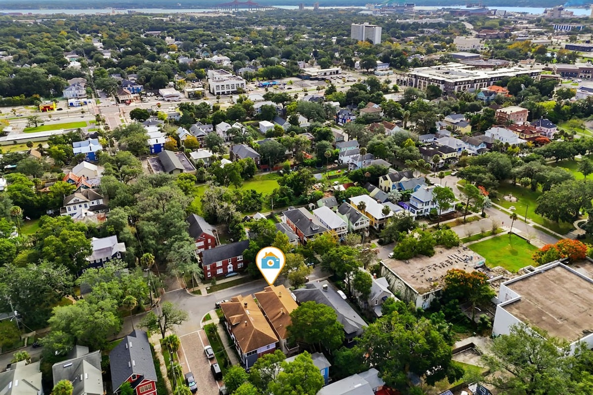 Drone view of where we are located within downtown Springfield