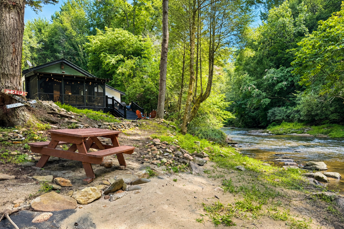 Your private riverfront retreat on the Cartecay River, with the cabin just steps from the water.