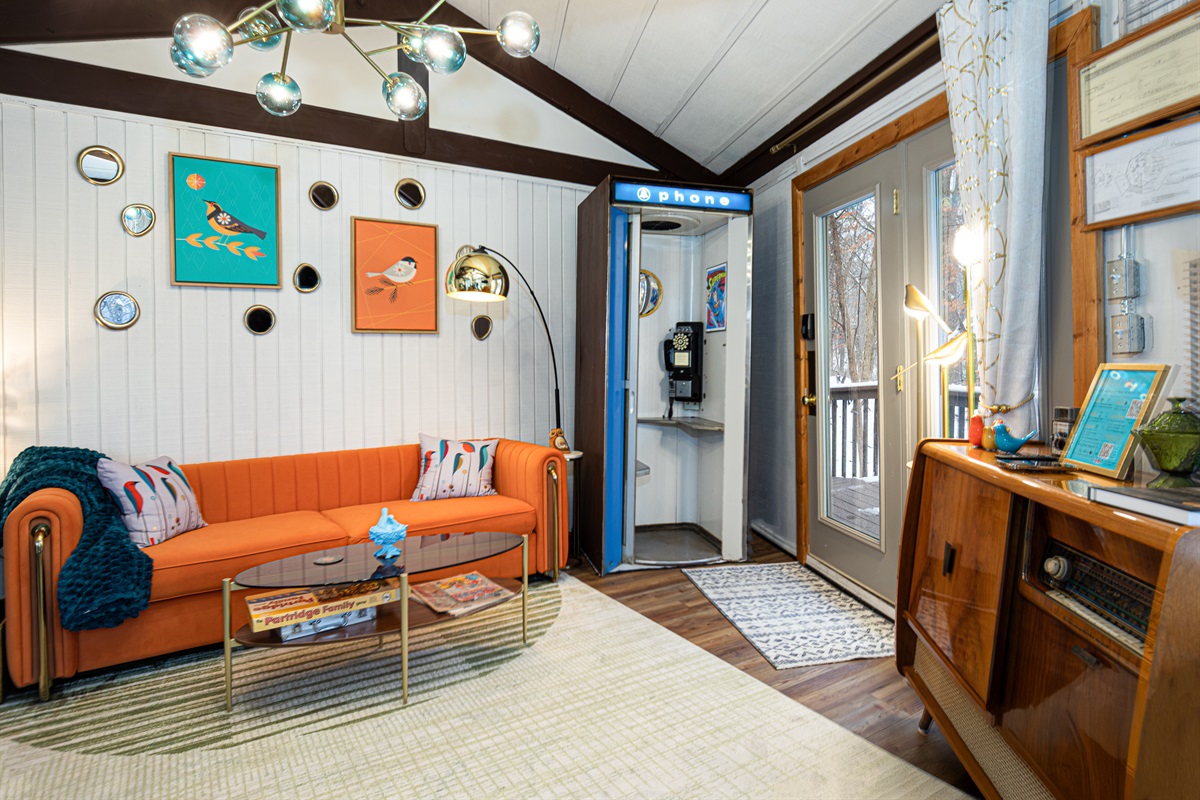 Have fun in the 1960s phone booth! Enjoy the Retro Nest and all the fun touches!