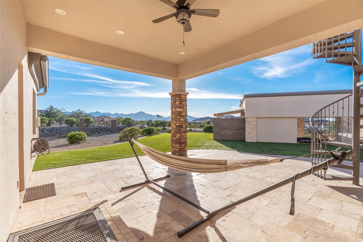 Shaded hammock lounge area offers a peaceful retreat for afternoon naps and quiet desert relaxation