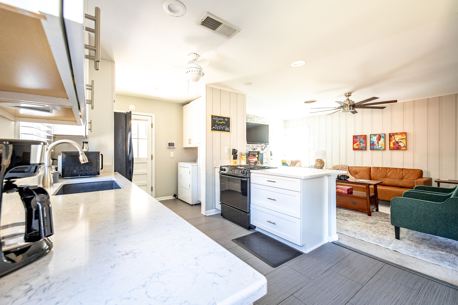 Kitchen opens into the living room