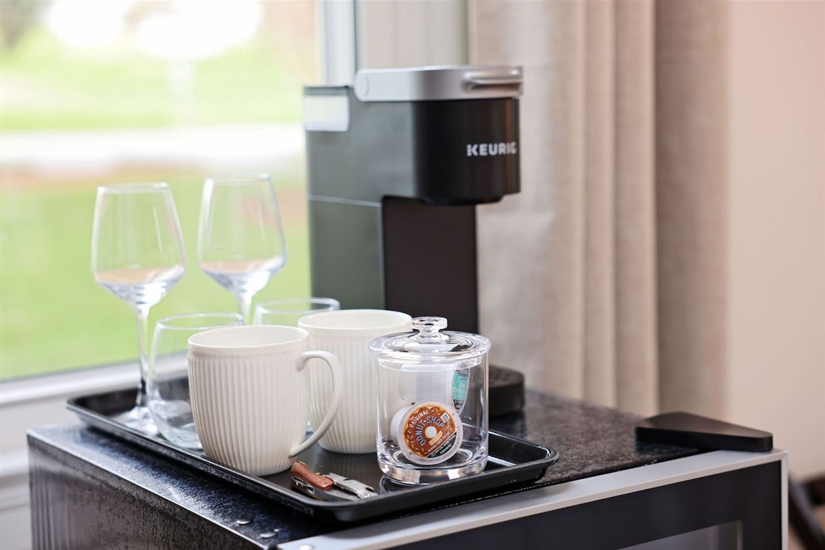 Each of the 3 suites have a mini fridge and mini Keurig station