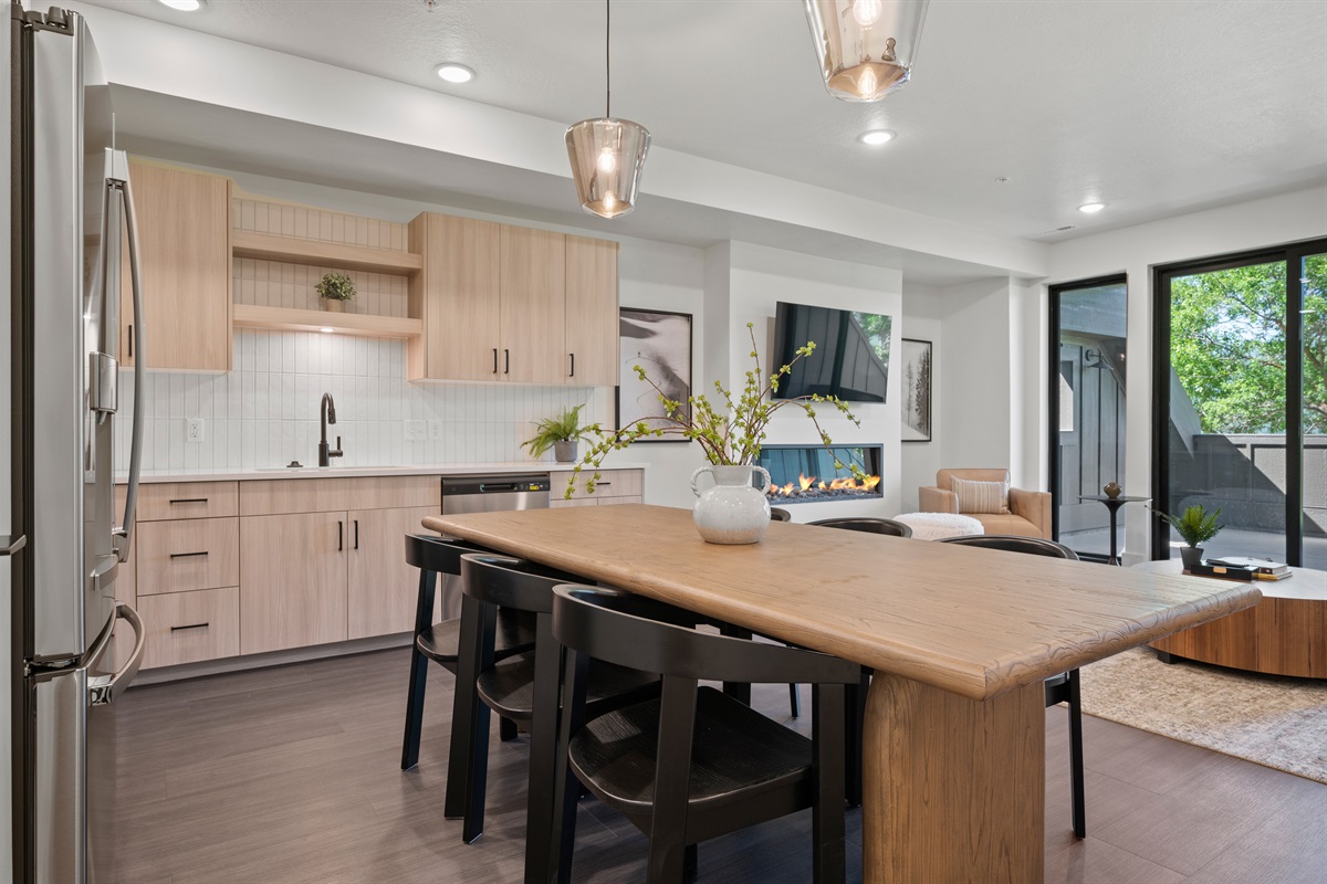 An open-concept living space makes seamless conversations with family and friends.