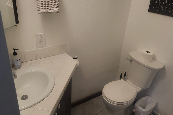 Full bath w shower in barn one bedroom apartment