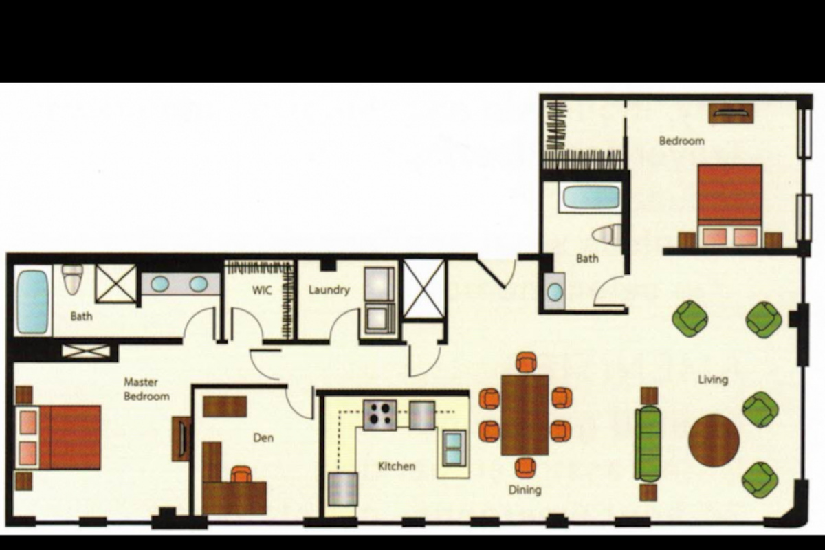 Expansive 1,700 sq suite (furnishing placement not as designed here)