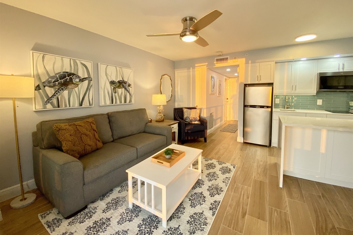 Warm Coastal tones used throughout the remodeled condo