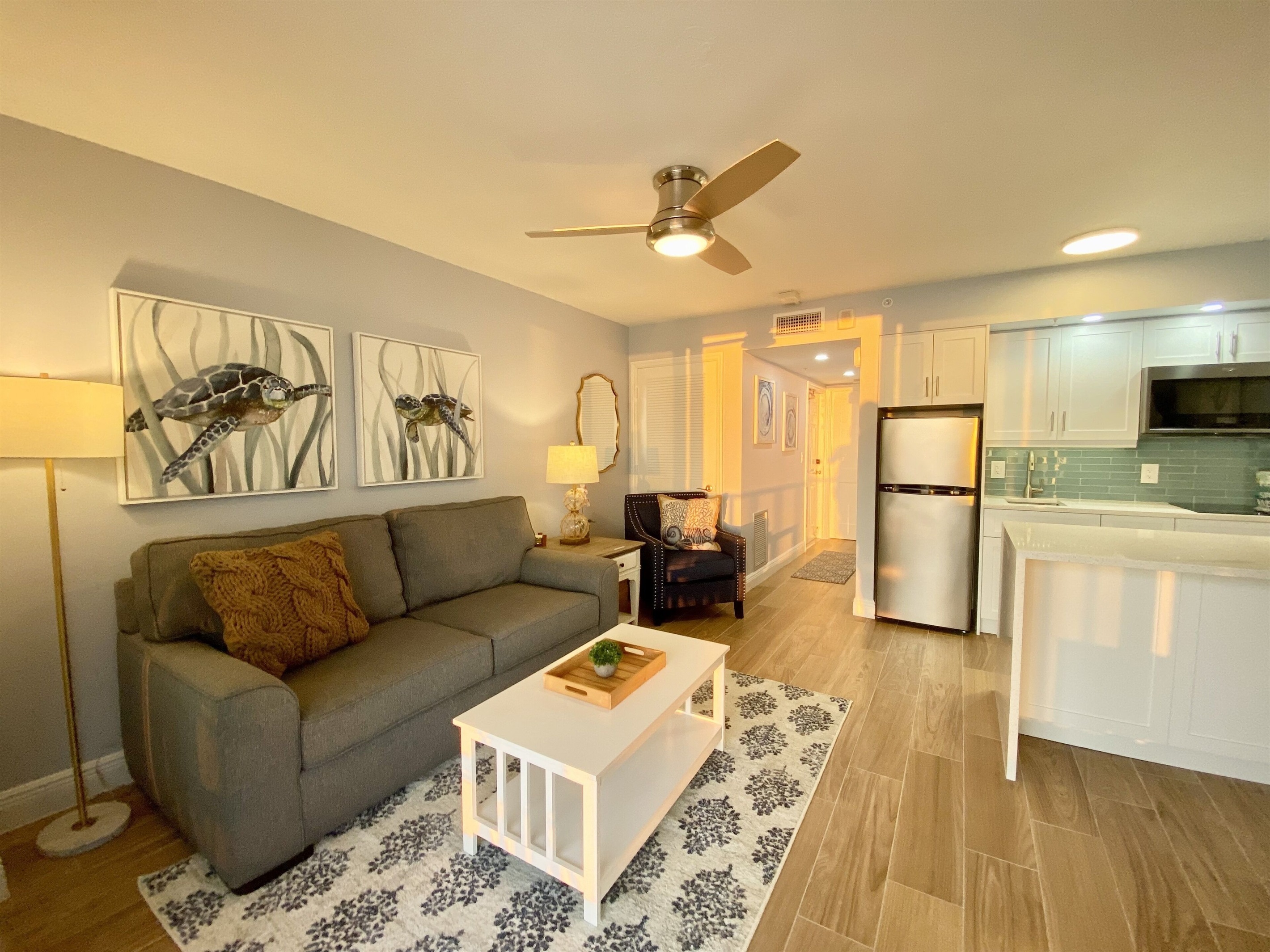 Warm Coastal tones used throughout the remodeled condo