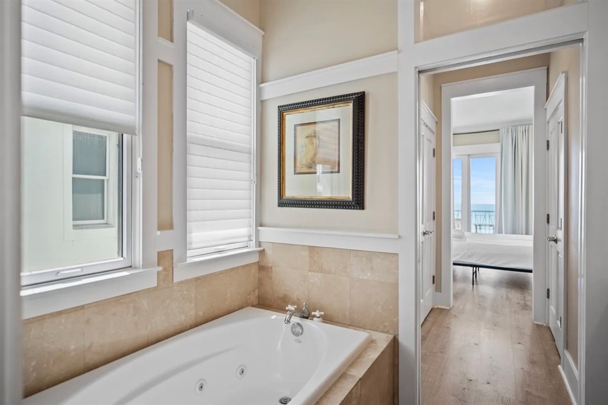 3rd Floor Master Bathroom has a large ensuite bathroom with dual vanities, walk in shower, and soaker tub!