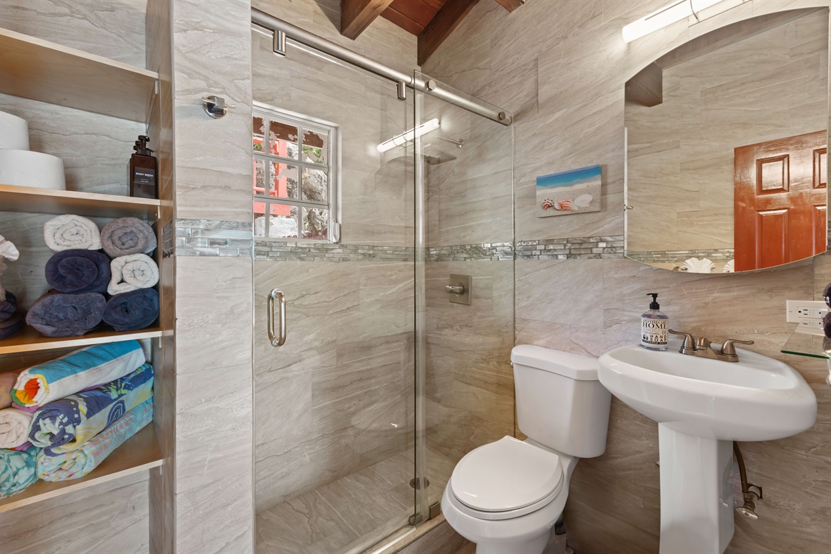 The shared bathroom on the main floor.