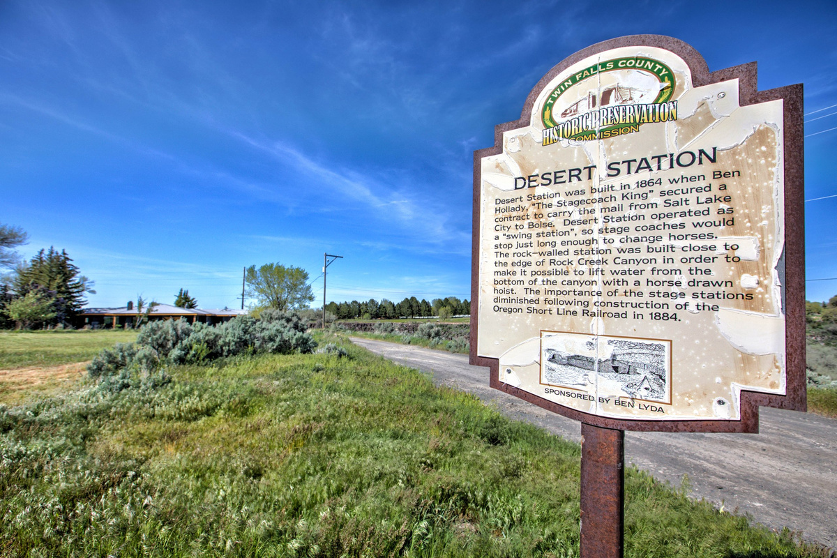 Historic Desert Station marker — a piece of Rock Creek history on the property
