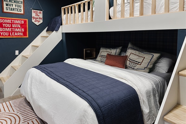 Two stairs to each twin, solid custom built in.