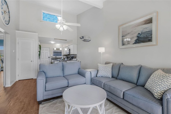 Open living area with beach views as soon as you walk in.