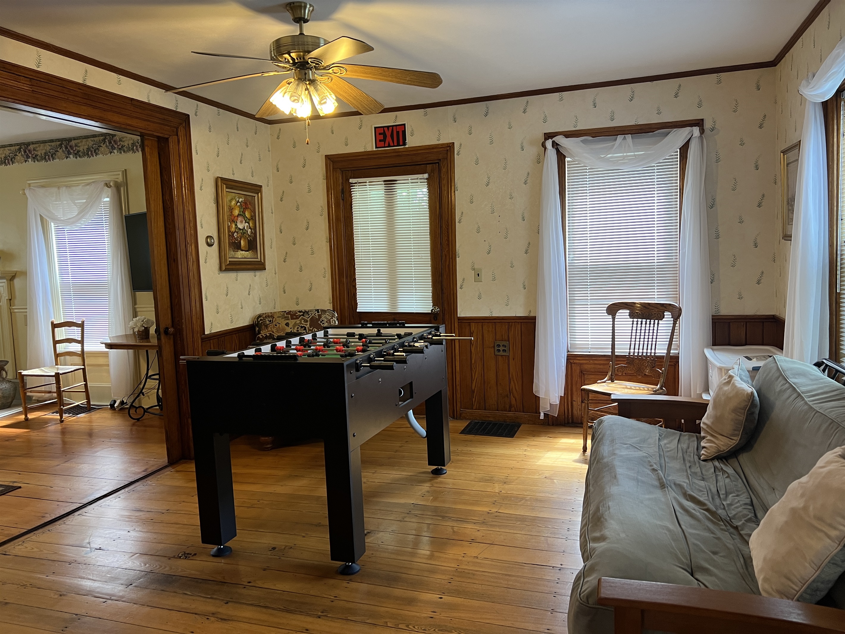The Federal House game room with foosball and pick up games.