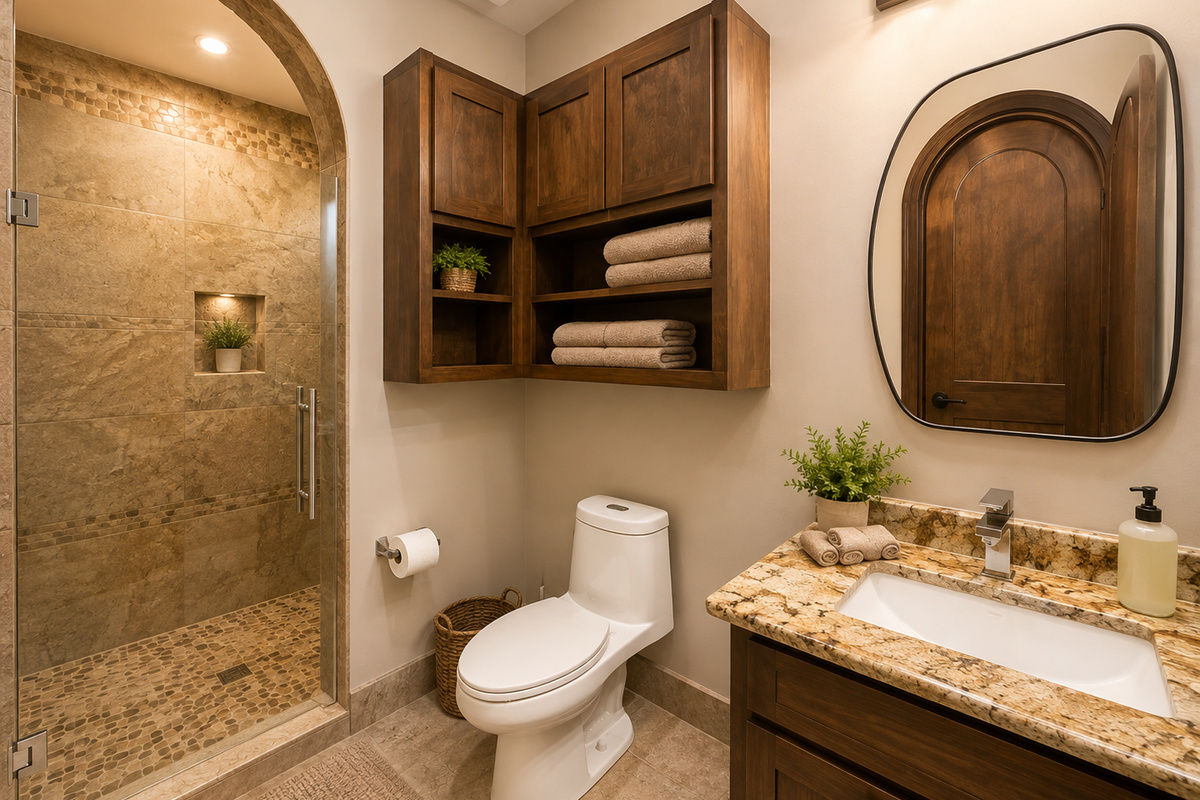 Casita 2:  The suite also includes a private en-suite bathroom with a single vanity and a spacious walk-in shower, providing a comfortable retreat for family or friends.