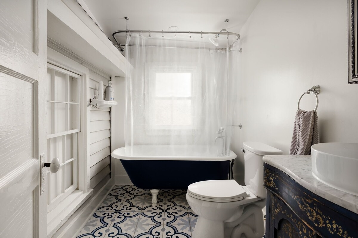 Bathroom 2, renovated, with antique claw foot bath tub