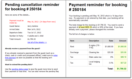 email reminder for pending bookings