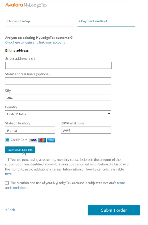Fill out the Payment method form and click Submit order.